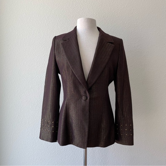 Badgley Mischka Brown Metallic Embellished Beaded Women's Blazer Size 8 - Picture 2 of 12
